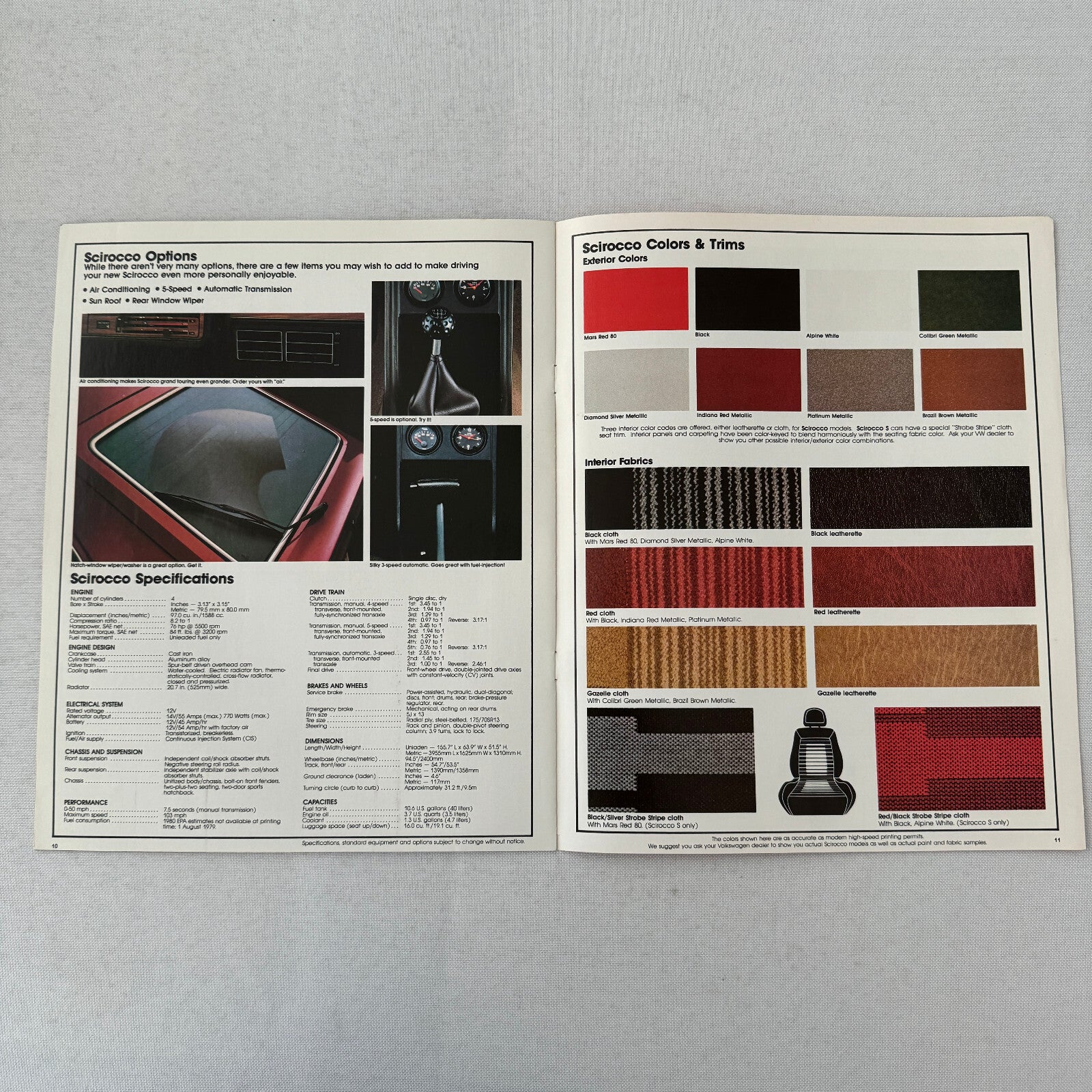 1980 Volkswagen VW Scirocco Car Sales Brochure Catalog Advertising
