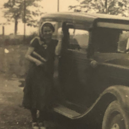 Vintage Woman with Car Automobile Photo Photograph Snapshot AL22SM2