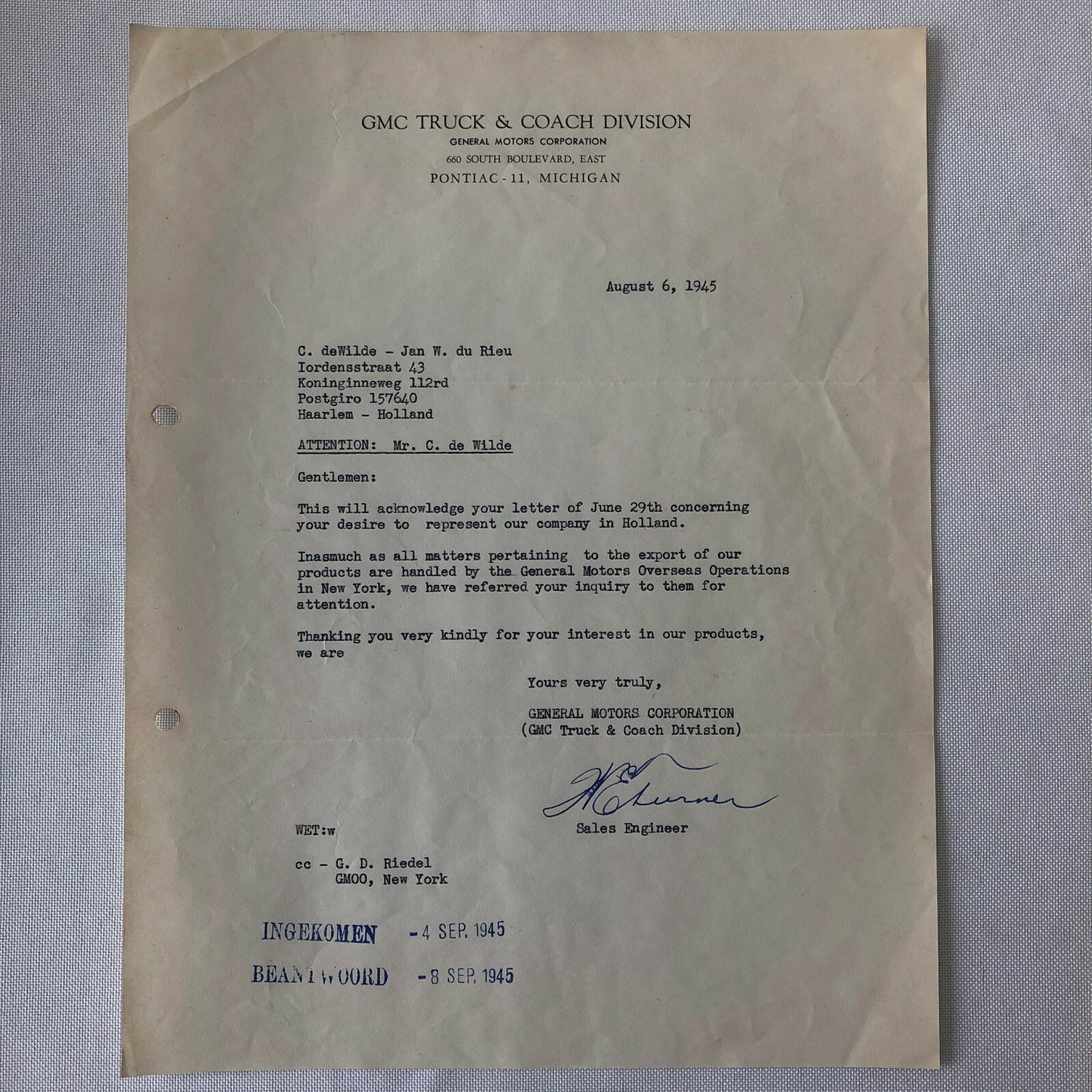 1945 - 1946 GMC Truck and Coach Letter Letterhead Document 