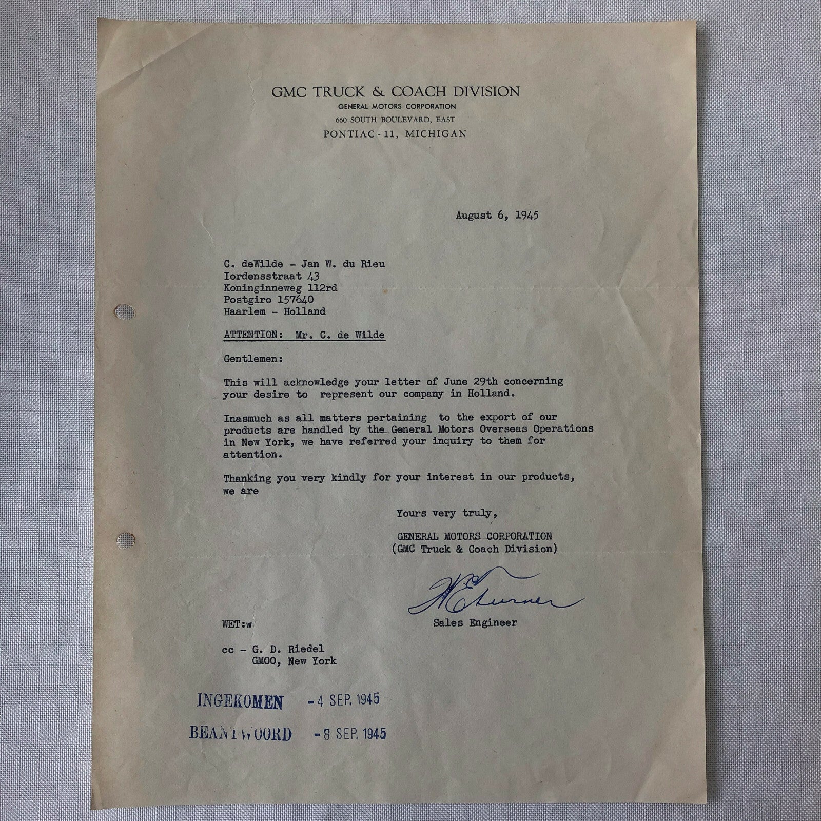 1945 - 1946 GMC Truck and Coach Letter Letterhead Document 