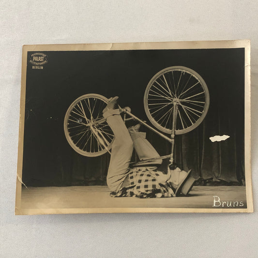Vintage Circus Photo Clown on Bicycle Performer Berlin Germany Photograph