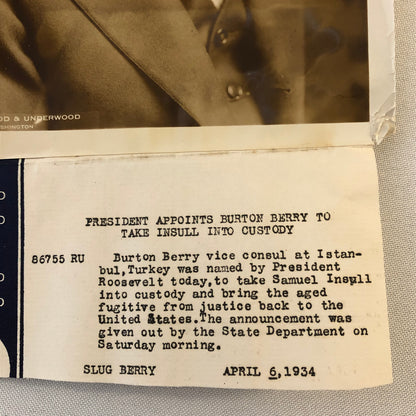 Press Photograph Photo President Roosevelt Fugitive Samuell Insull Burton Berry
