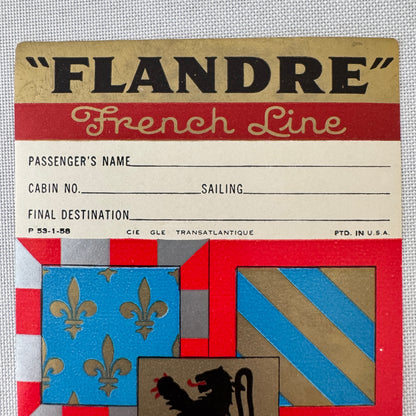 Vintage Ocean Liner Luggage Label SS Flandre French Line
