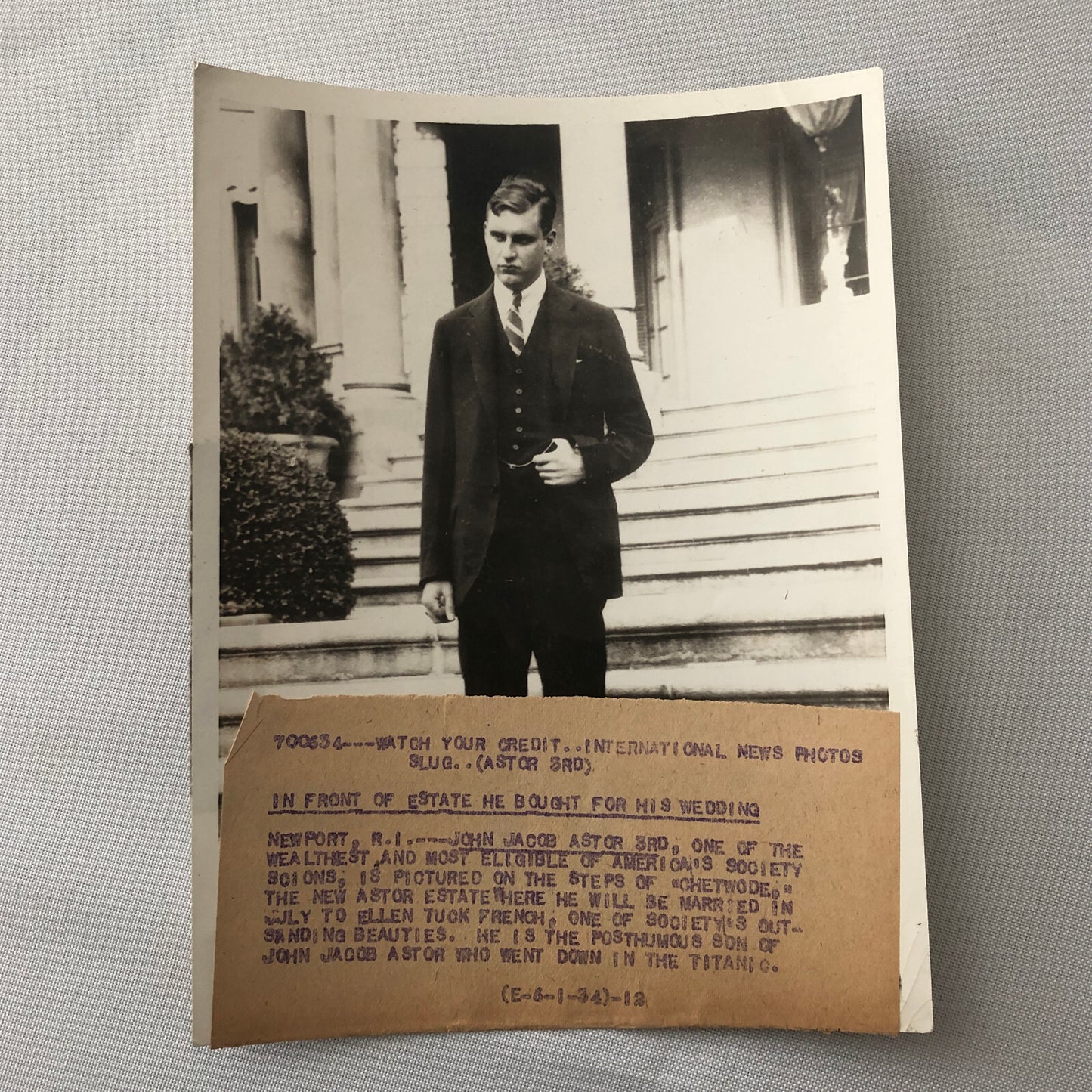 Press Photo Photograph Society Wedding John Jacob Astor 3rd Ellen French 1934
