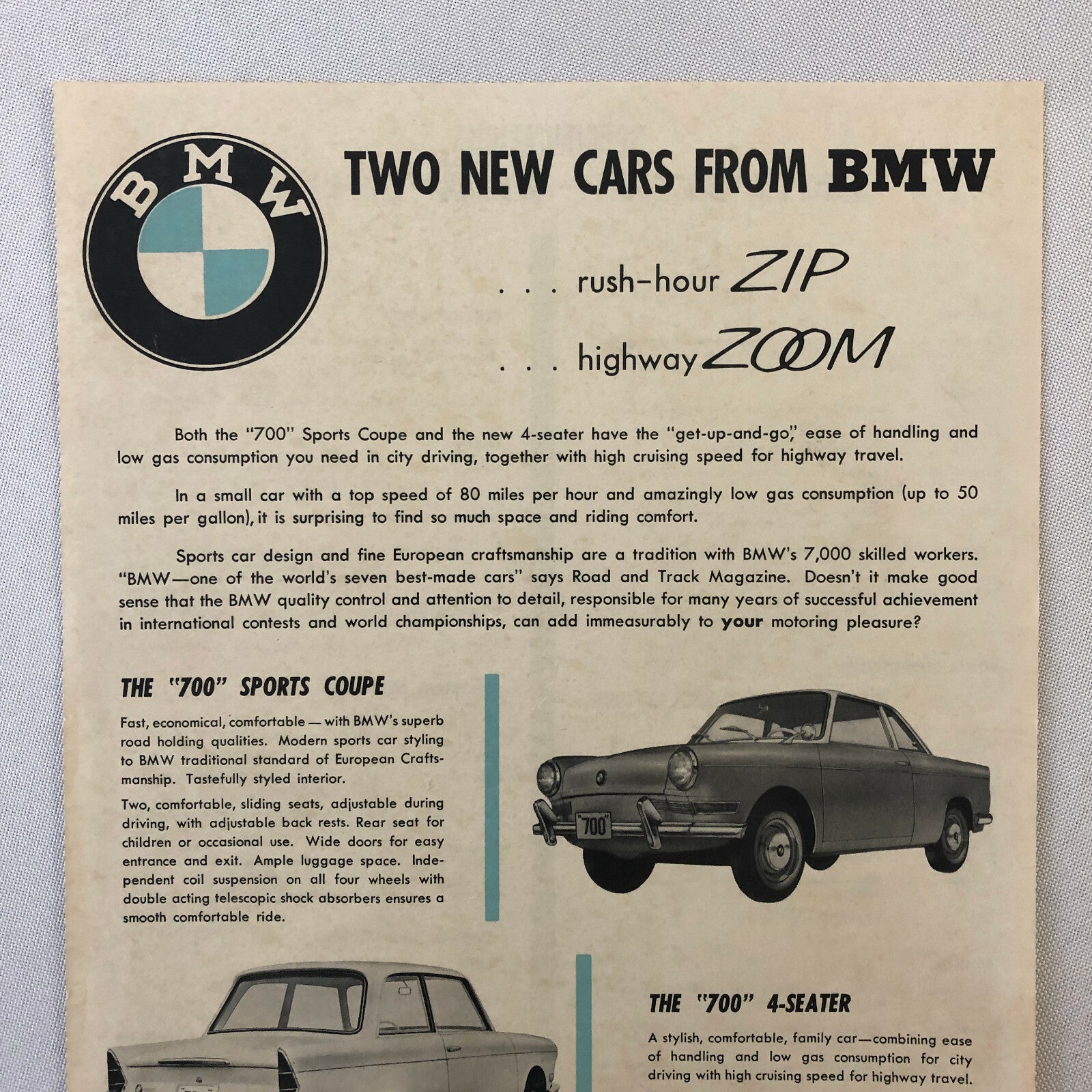 1960 1961 ? BMW 700 Sales Brochure 700 Sport Coupe & 700 4-Seater