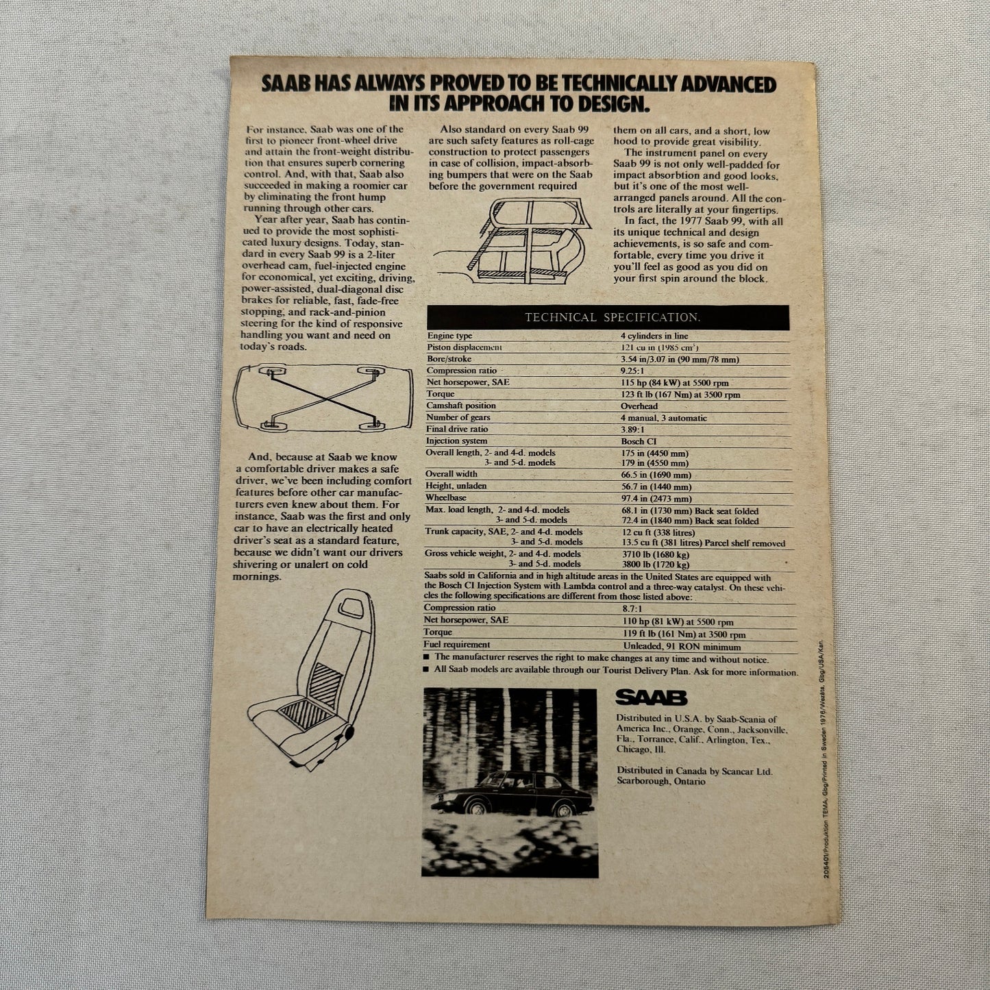 1977 Saab EMS Poster Sales Brochure Catalog Saab 99 GLE 99