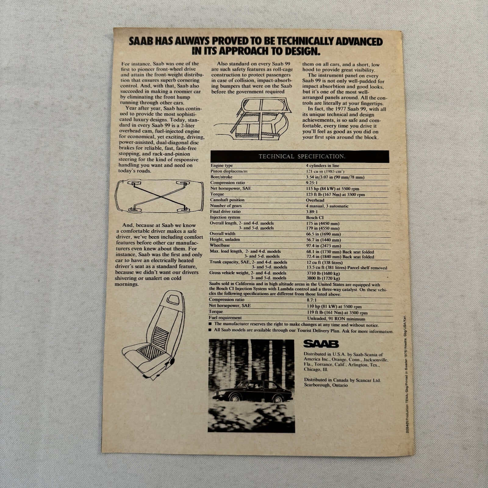 1977 Saab EMS Poster Sales Brochure Catalog Saab 99 GLE 99