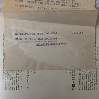 1961 Associated Press Racing Photo Photograph Innes Ireland Lotus Car + 