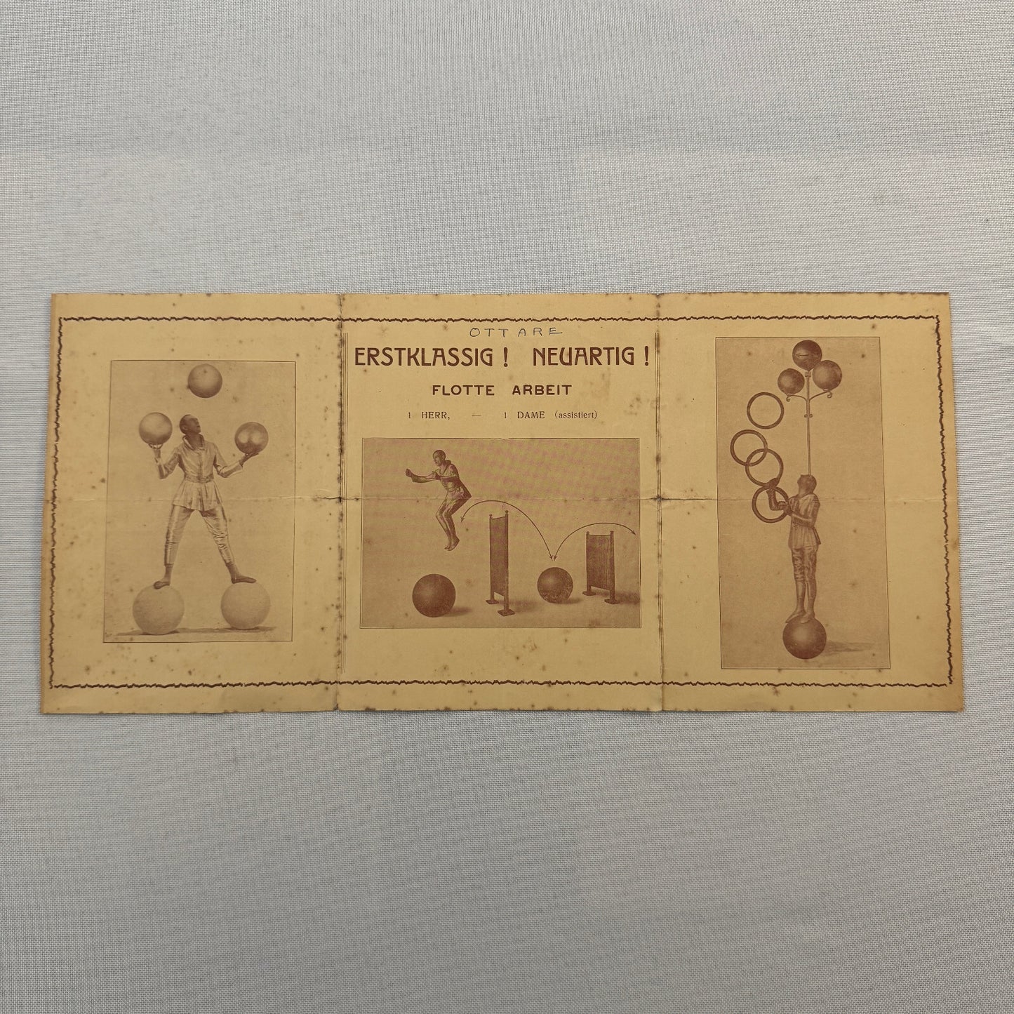 Circus Juggling Balancing Acrobat Act Ottare Vintage Brochure Advertising