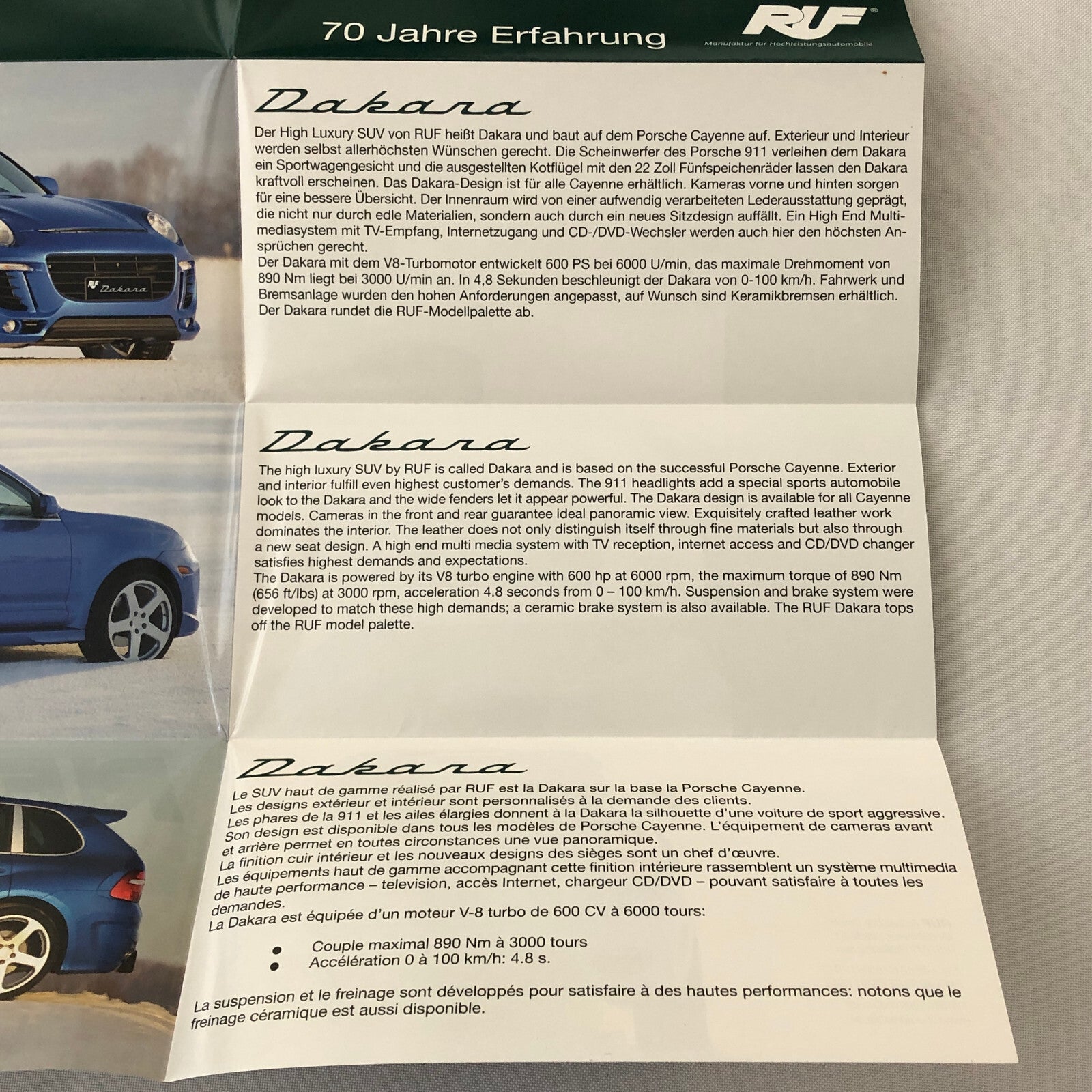 RUF Dakara Porsche Cayenne SUV Sales Brochure Catalog Advertising