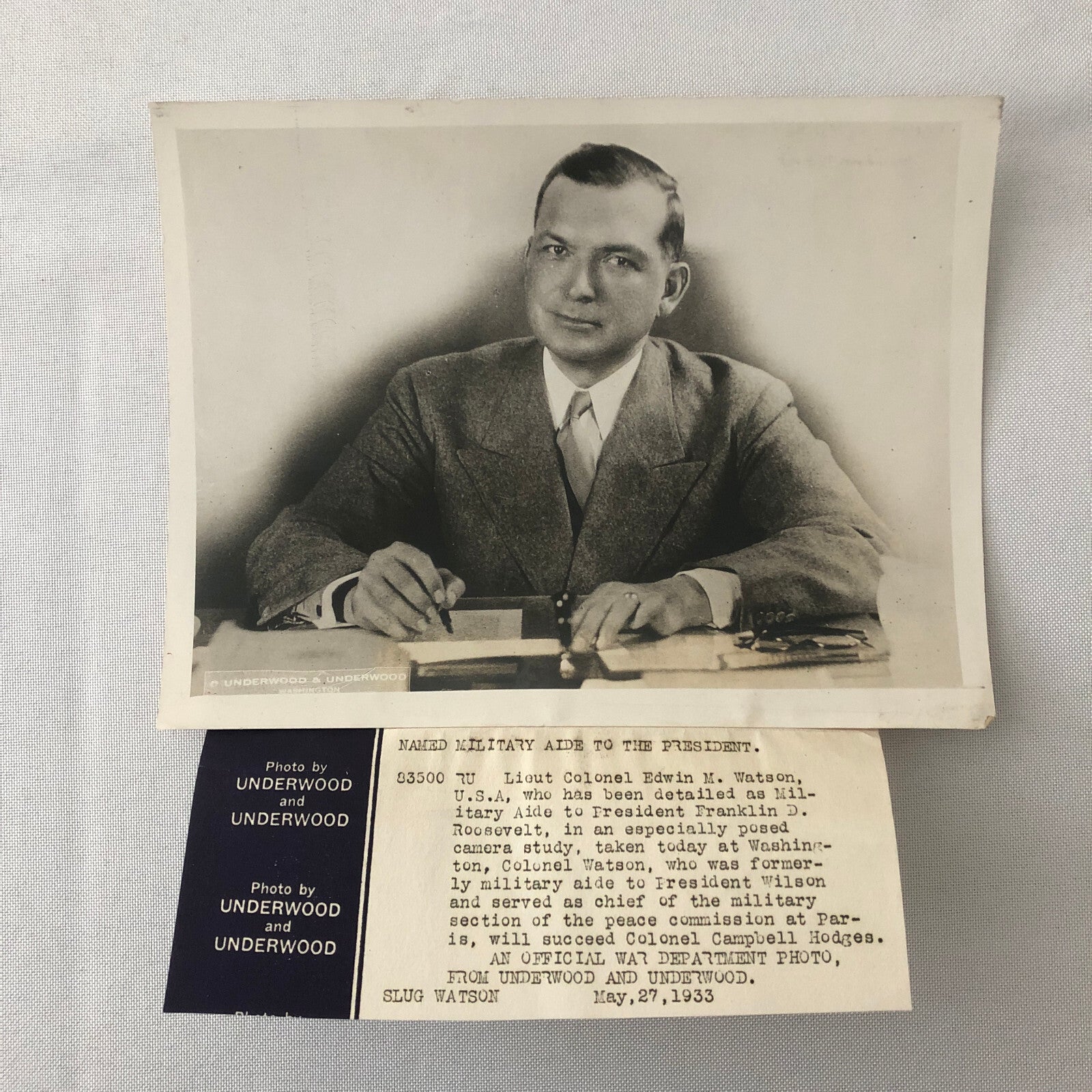 Press Photo Photograph Portrait President Franklin Roosevelt Military Aide 1933