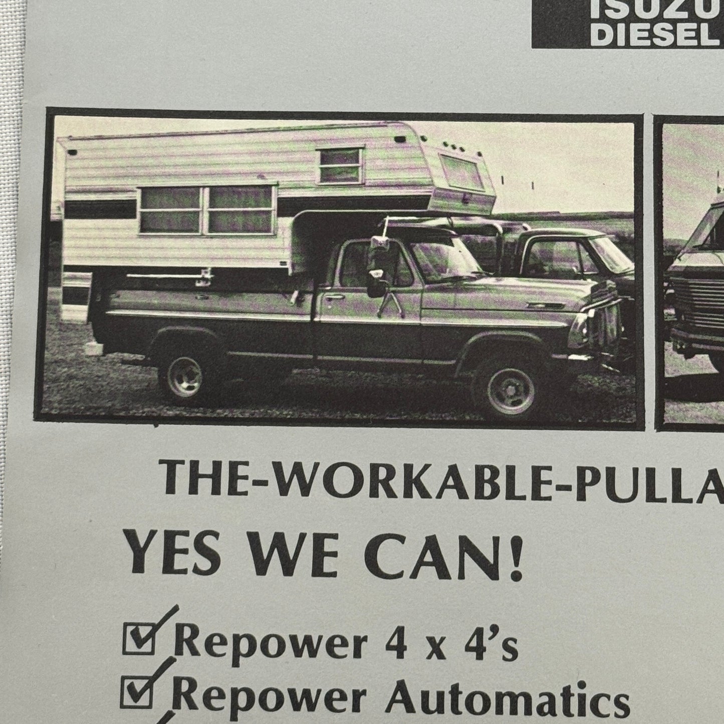 Isuzu Diesel Engine Sales Sheet Brochure Vintage Motorhome RV Camper Truck QD