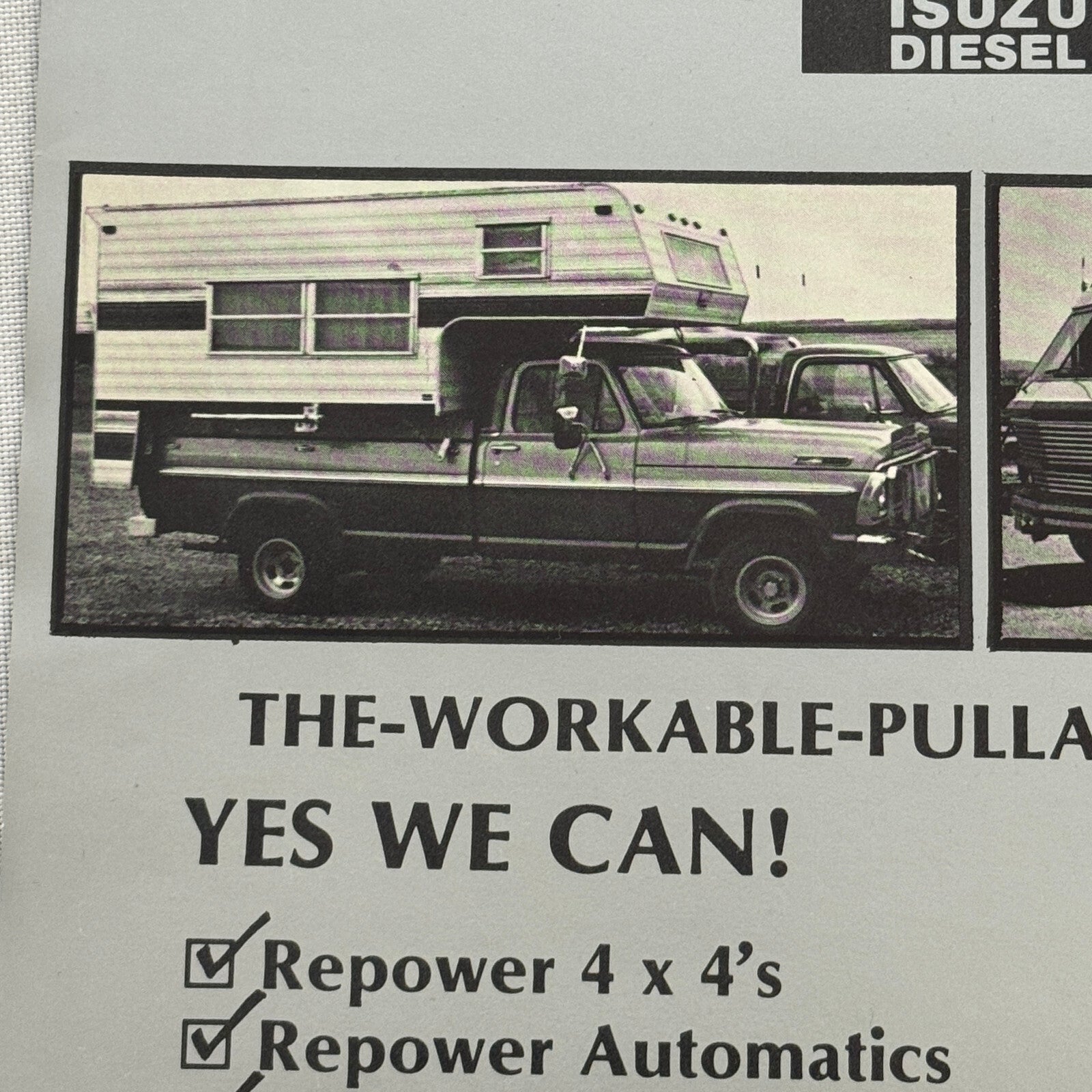 Isuzu Diesel Engine Sales Sheet Brochure Vintage Motorhome RV Camper Truck QD