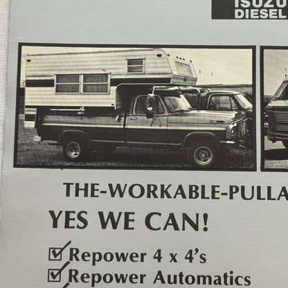 Isuzu Diesel Engine Sales Sheet Brochure Vintage Motorhome RV Camper Truck QD