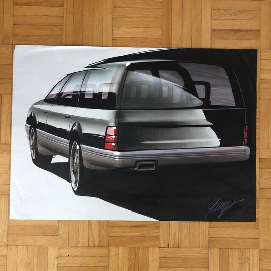Car Styling Concept Illustration Art Drawing Sketch Vintage Signed YOUNG
