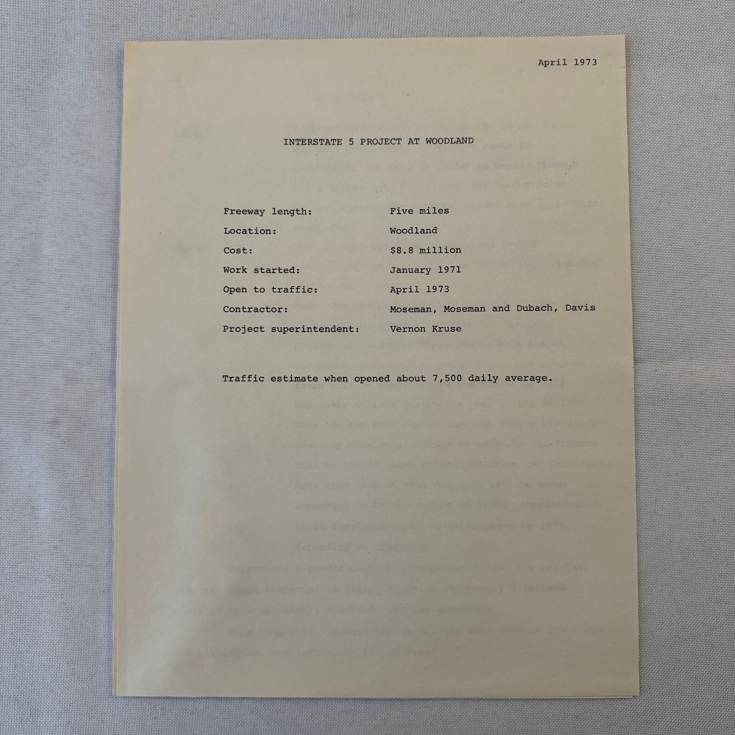 State of California Department of Public Works Interstate Highway 5 Press Kit