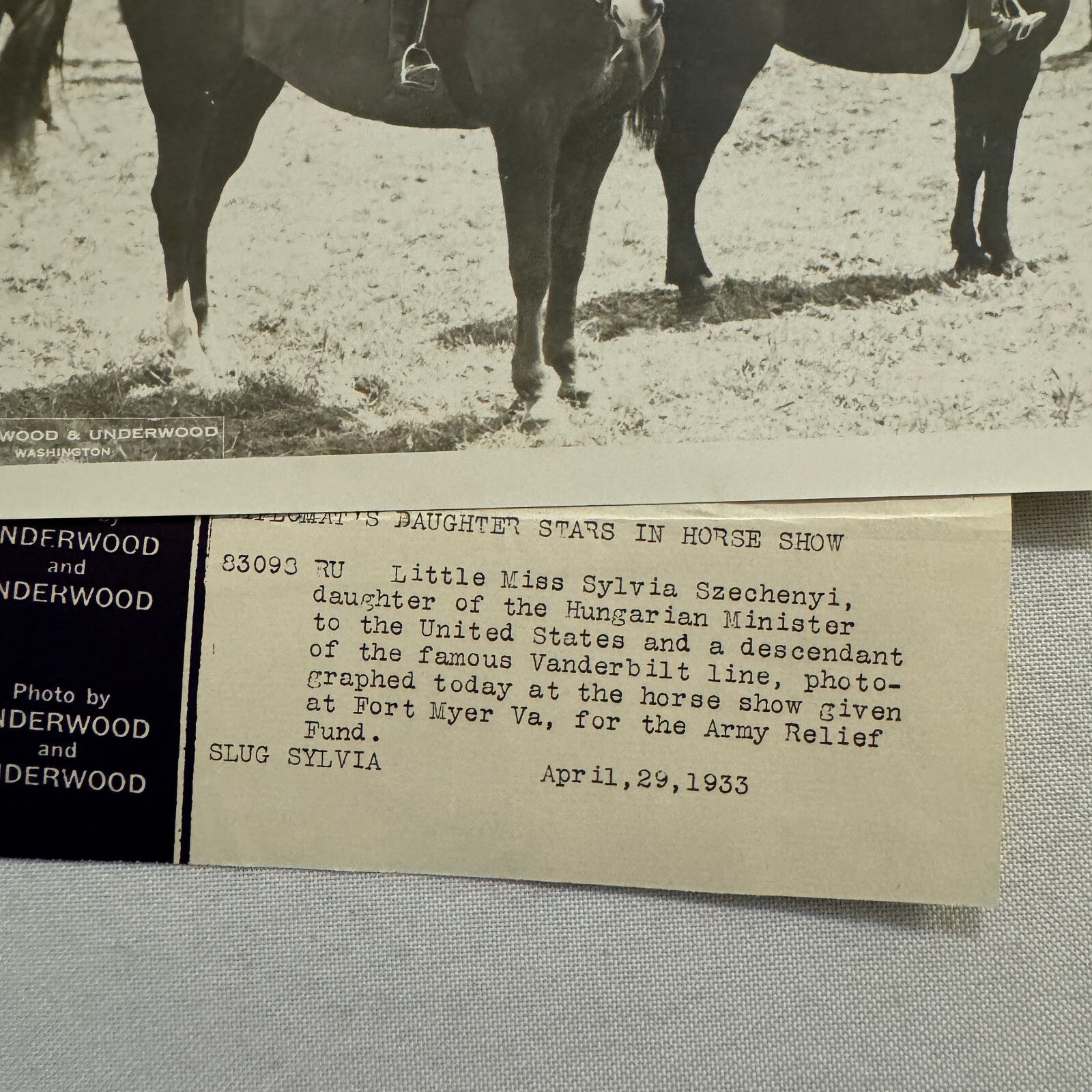 Vintage Press Photo Photograph Daughter Hungarian Minister to the USA on Horse
