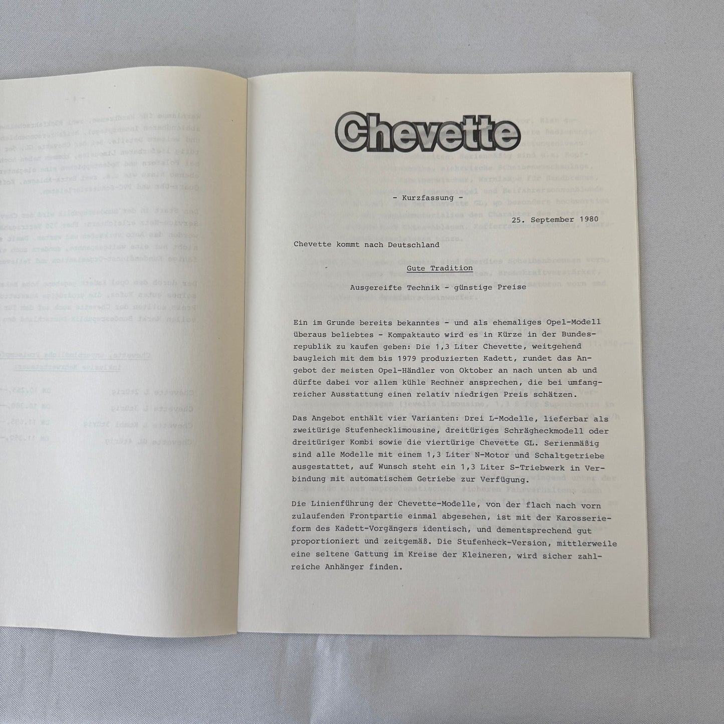Opel Chevette Car Press Kit Brochure Photos 1980 1981 GERMAN