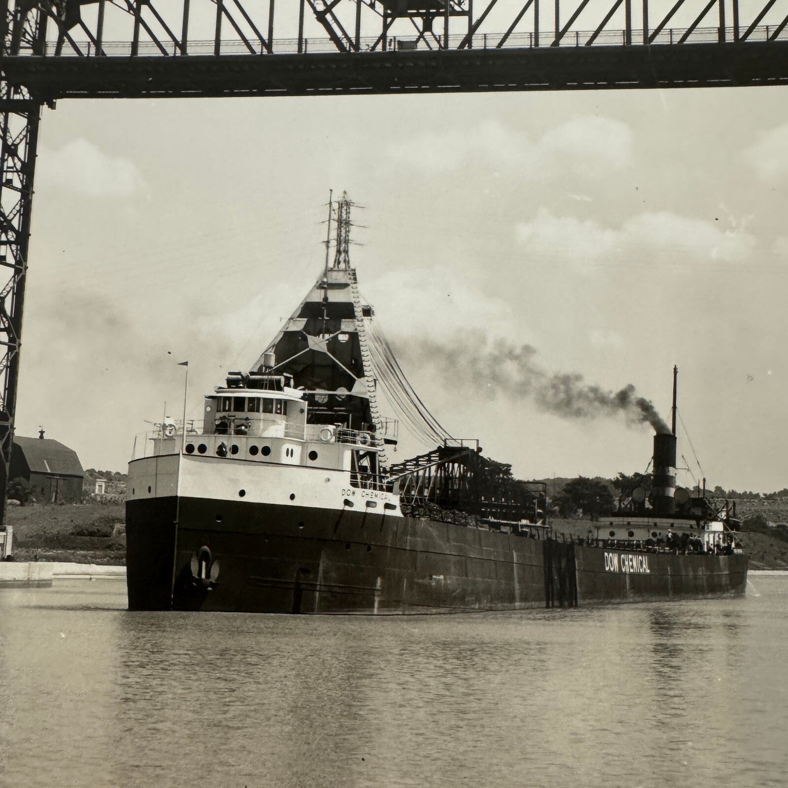 Vintage Welland Canal Ontario Canada Bridge Ship Boat SS Dow Chemical 1932