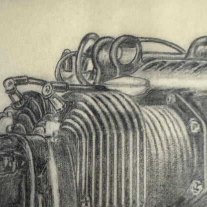 Vintage 1946 Pencil Illustration Drawing Aircraft Engine Motor by Ford Engineer 