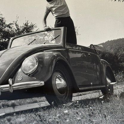 Vintage Volkswagen Beetle VW Bug Car Photo Photograph Print Woman