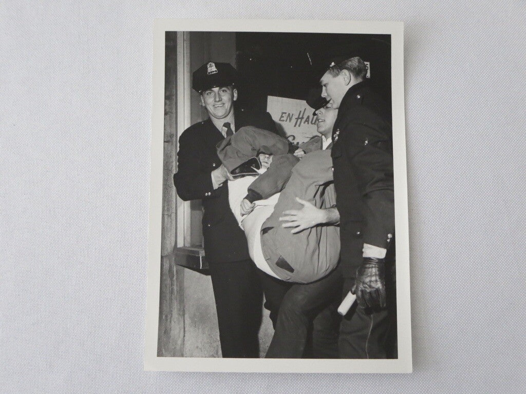 Vintage Montreal Photo Photograph - Smiling Police Officers Carrying Man 