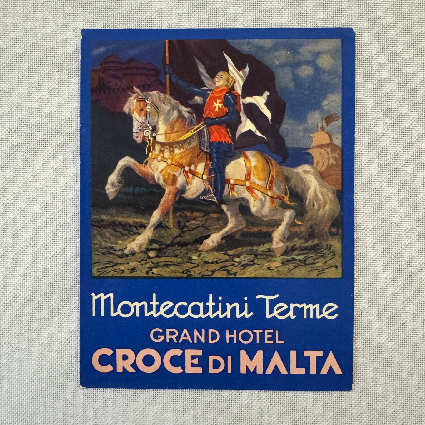 Vintage Hotel Travel Luggage Label Montecatini Terme Italy Hotel Croce di Malta