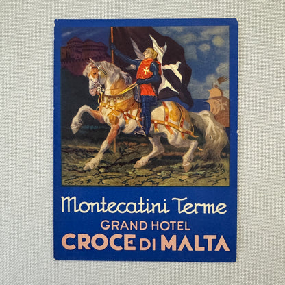Vintage Hotel Travel Luggage Label Montecatini Terme Italy Hotel Croce di Malta