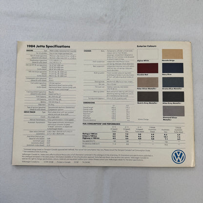 1984 Volkswagen VW Jetta Car Sales Brochure Advertising Catalog Canadian