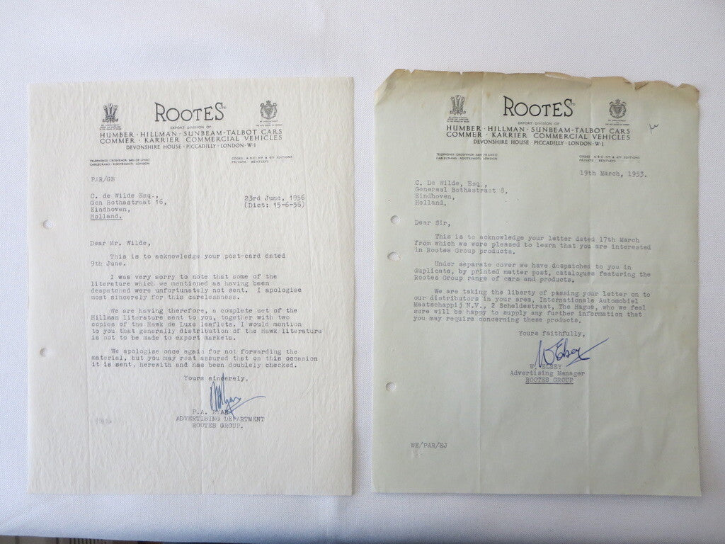 1939 - 1956 Rootes Letter Letterhead Document Lot of 21 Sunbeam Talbot Hillman +