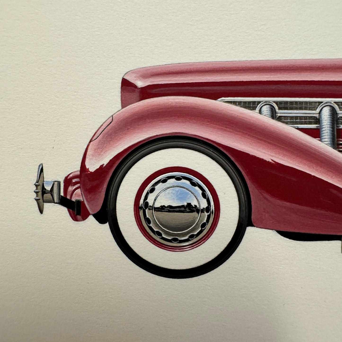 1937 Cord 812 Convertible Phaeton Sedan Car Illustration Art Drawing Hand Drawn