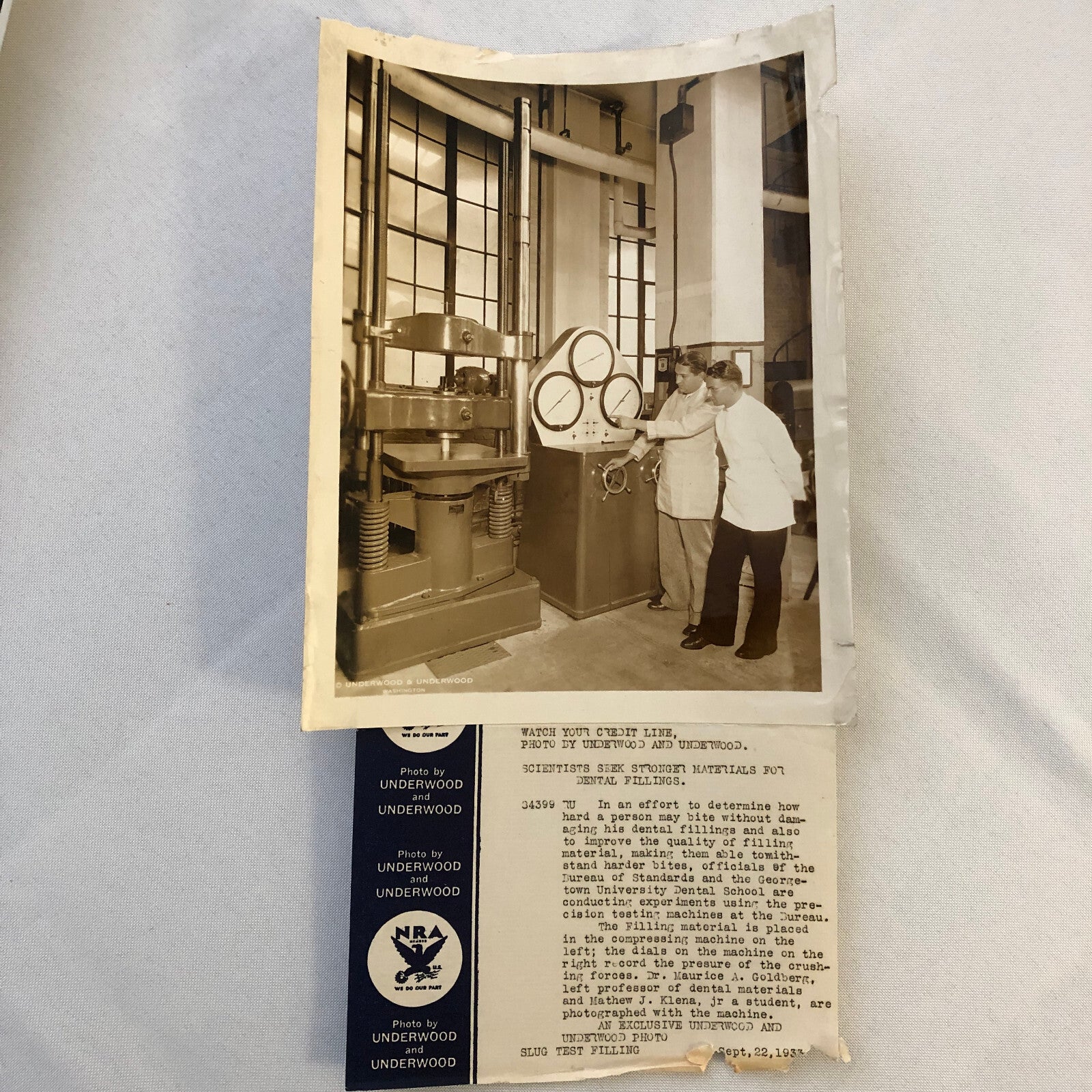 Press Photograph Photo Georgetown Unversity Dental School Testing Dentist 1933