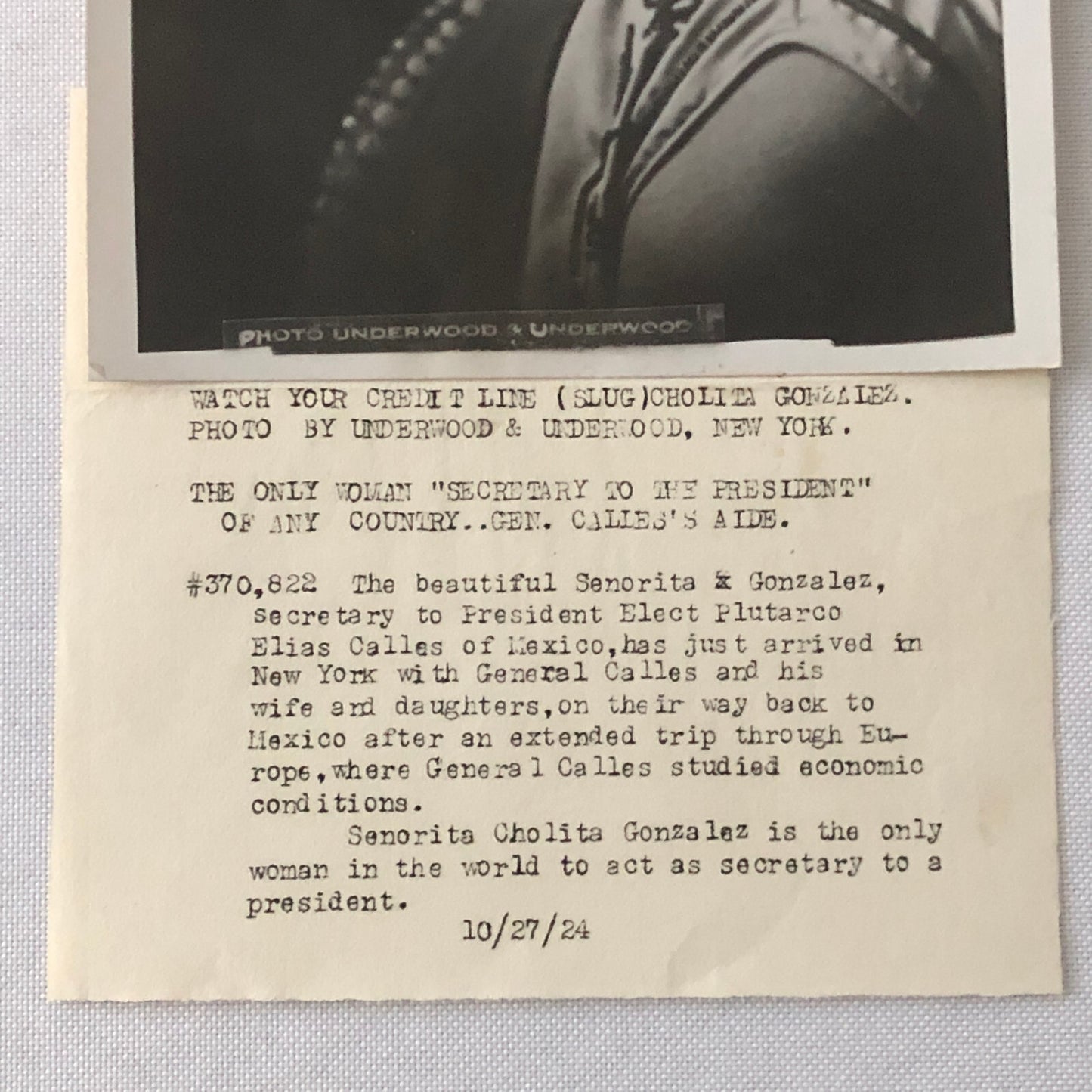 Vintage Press Photo Photograph 1924 Mexico Female Secretary to President Mexican
