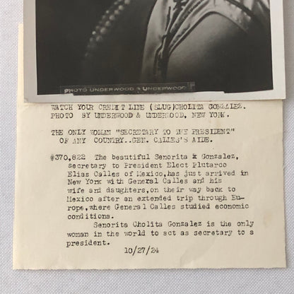 Vintage Press Photo Photograph 1924 Mexico Female Secretary to President Mexican
