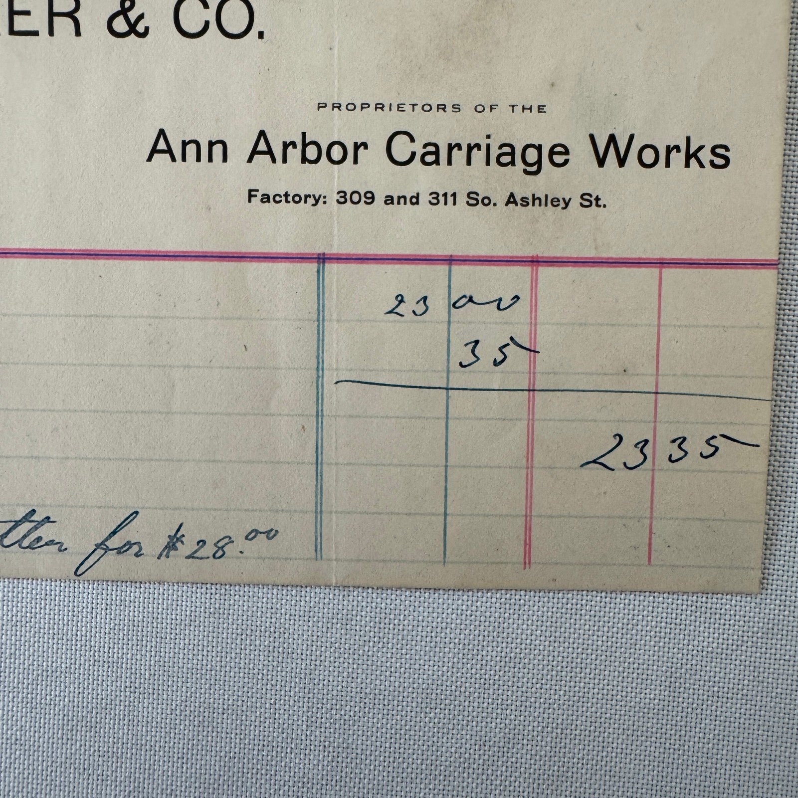 Walker and Company Receipt Letterhead Document 1908 Carriage Sleigh Ann Arbor MI