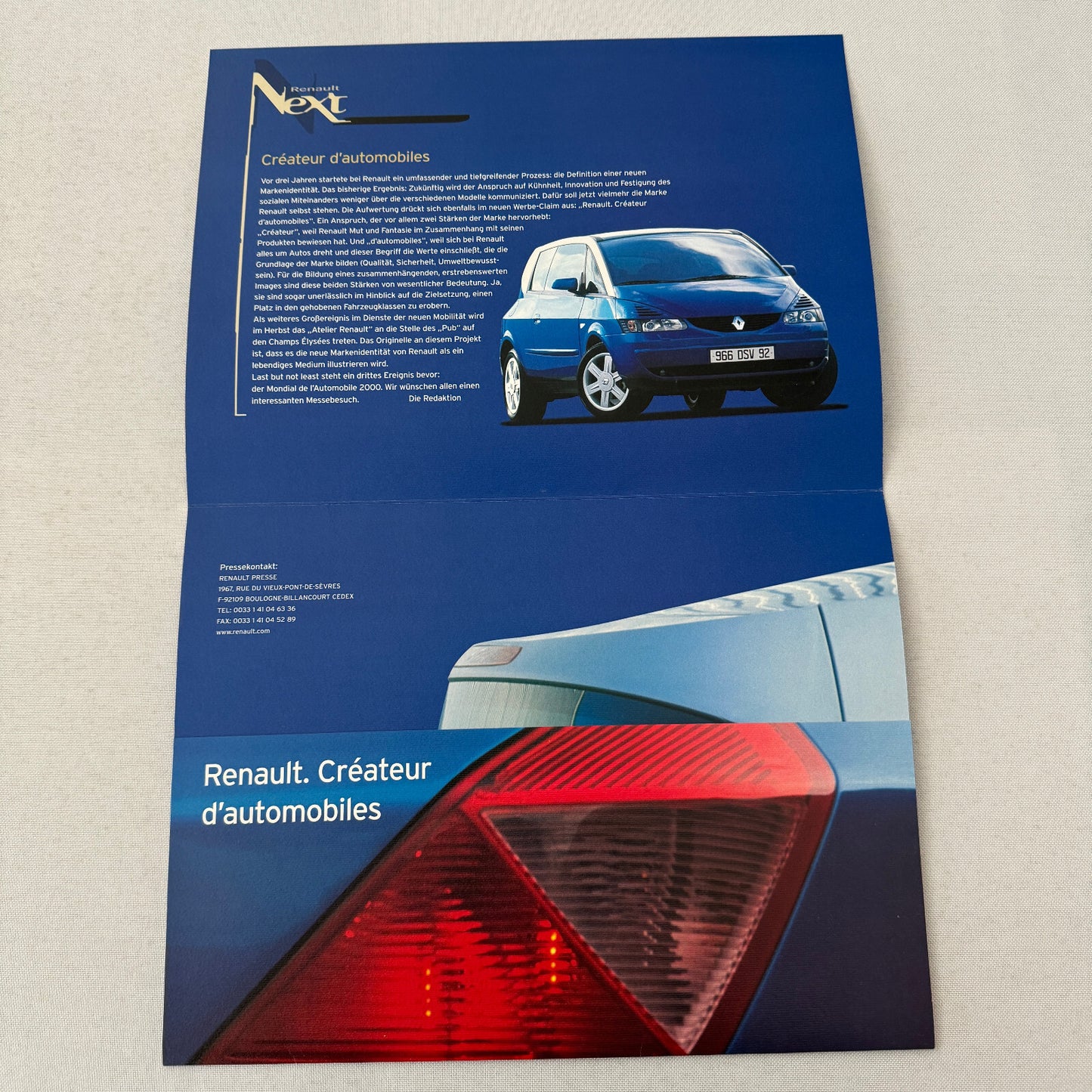 2000 Renault Next Factory Brochure Magazine German Text Concept Cars