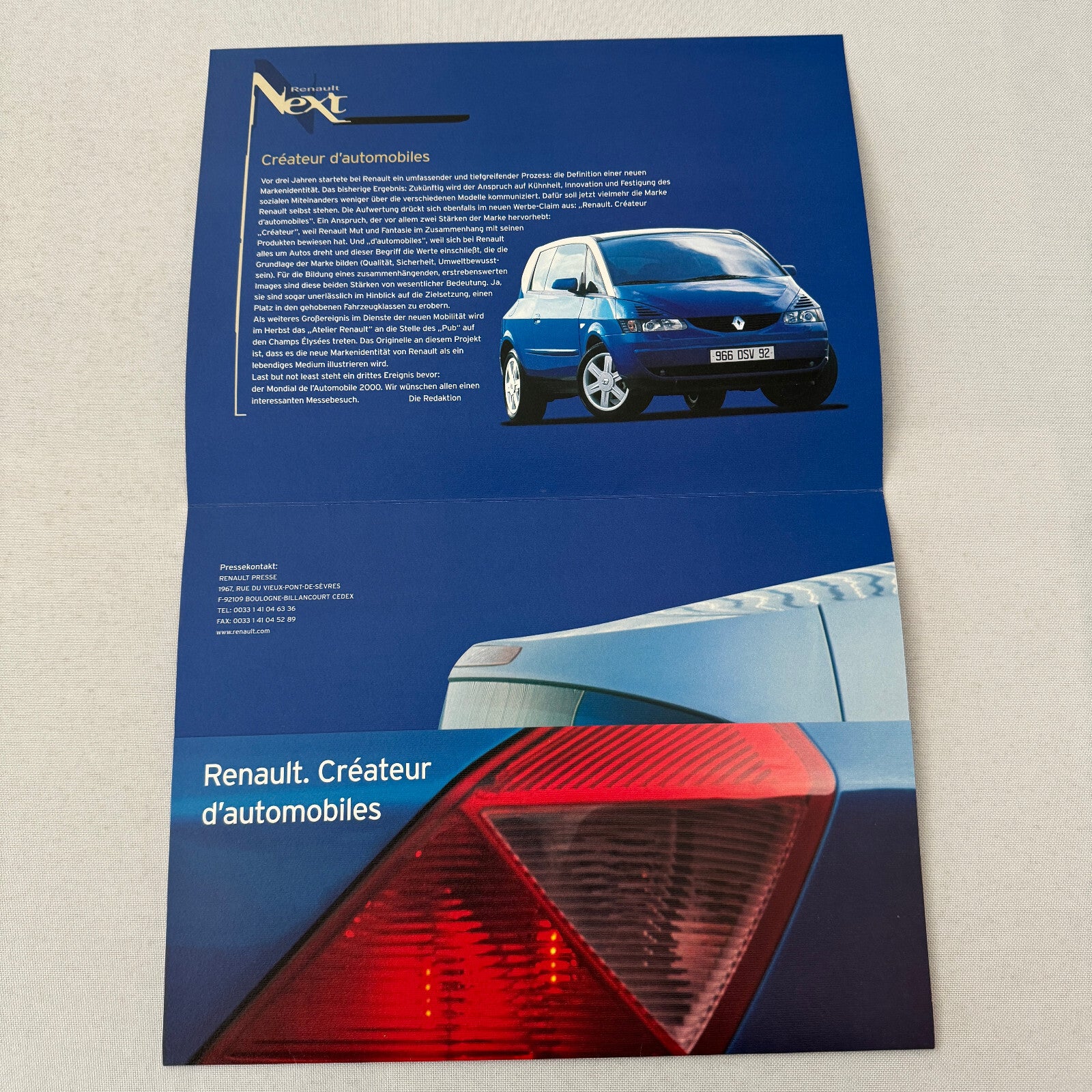2000 Renault Next Factory Brochure Magazine German Text Concept Cars