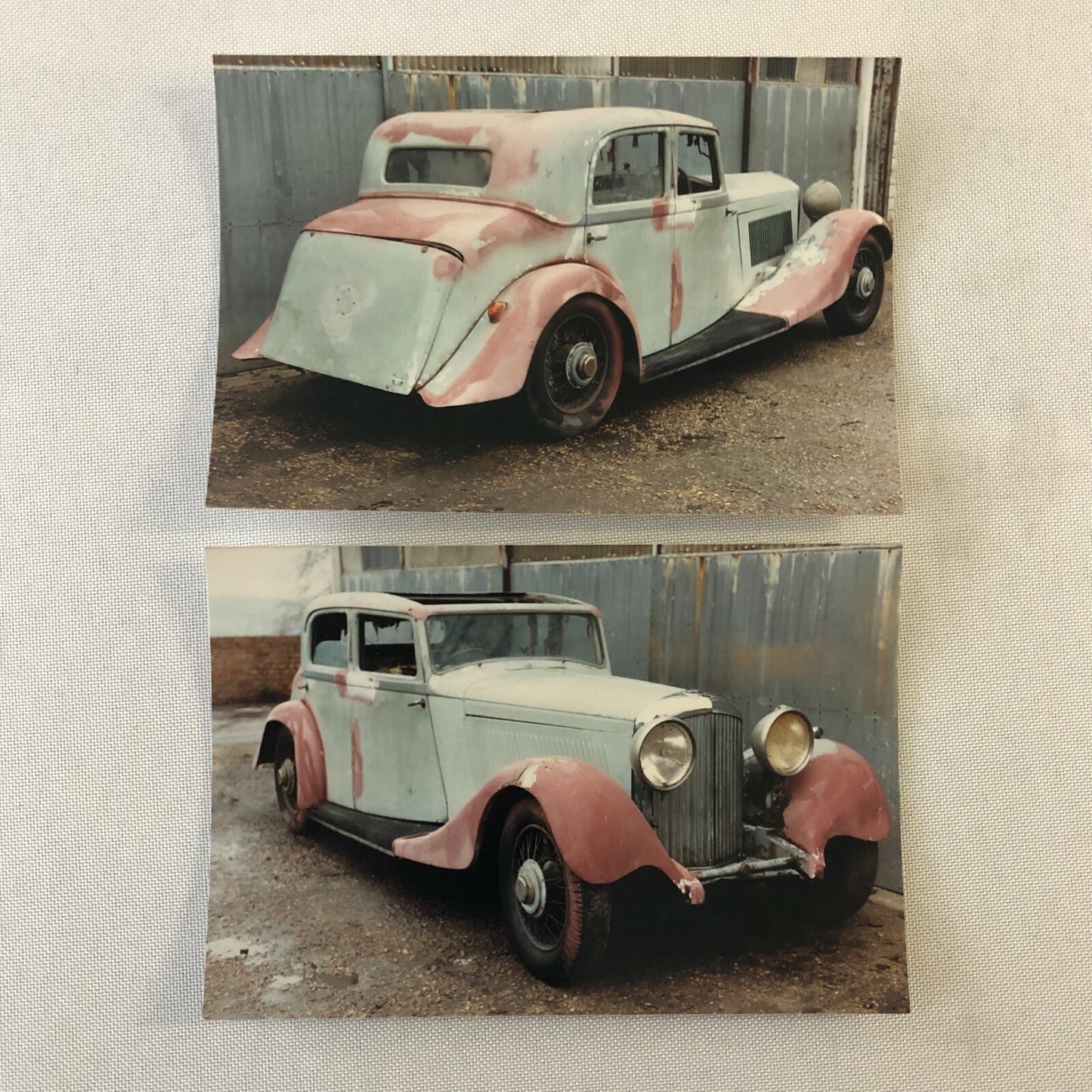 Vintage 1934 Bentley 3 1/2 Litre Barn Find Car Photo Photograph Print Lot of 2 