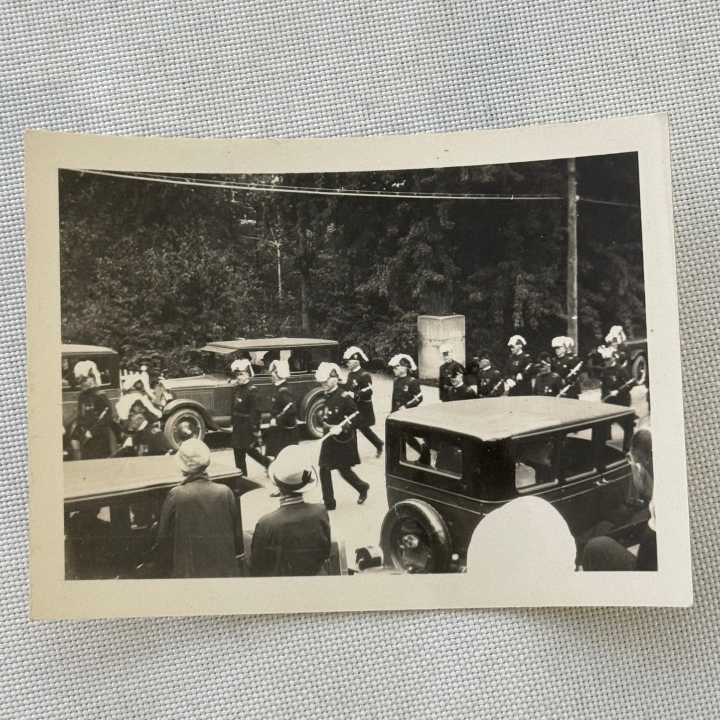 Vintage Car Photo Photograph Print People in Uniform with Automobiles Military