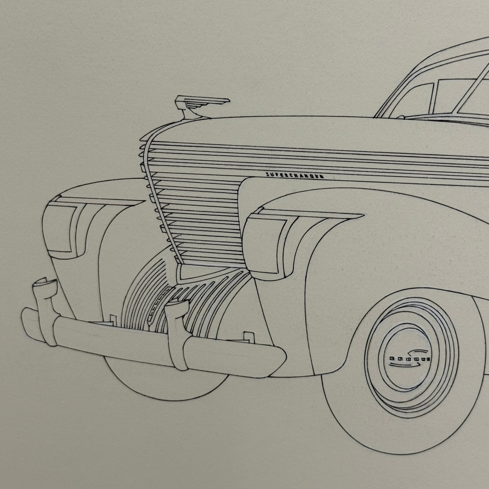 1938 Graham Six Sedan Automobile Car Illustration Art Drawing Hand Drawn