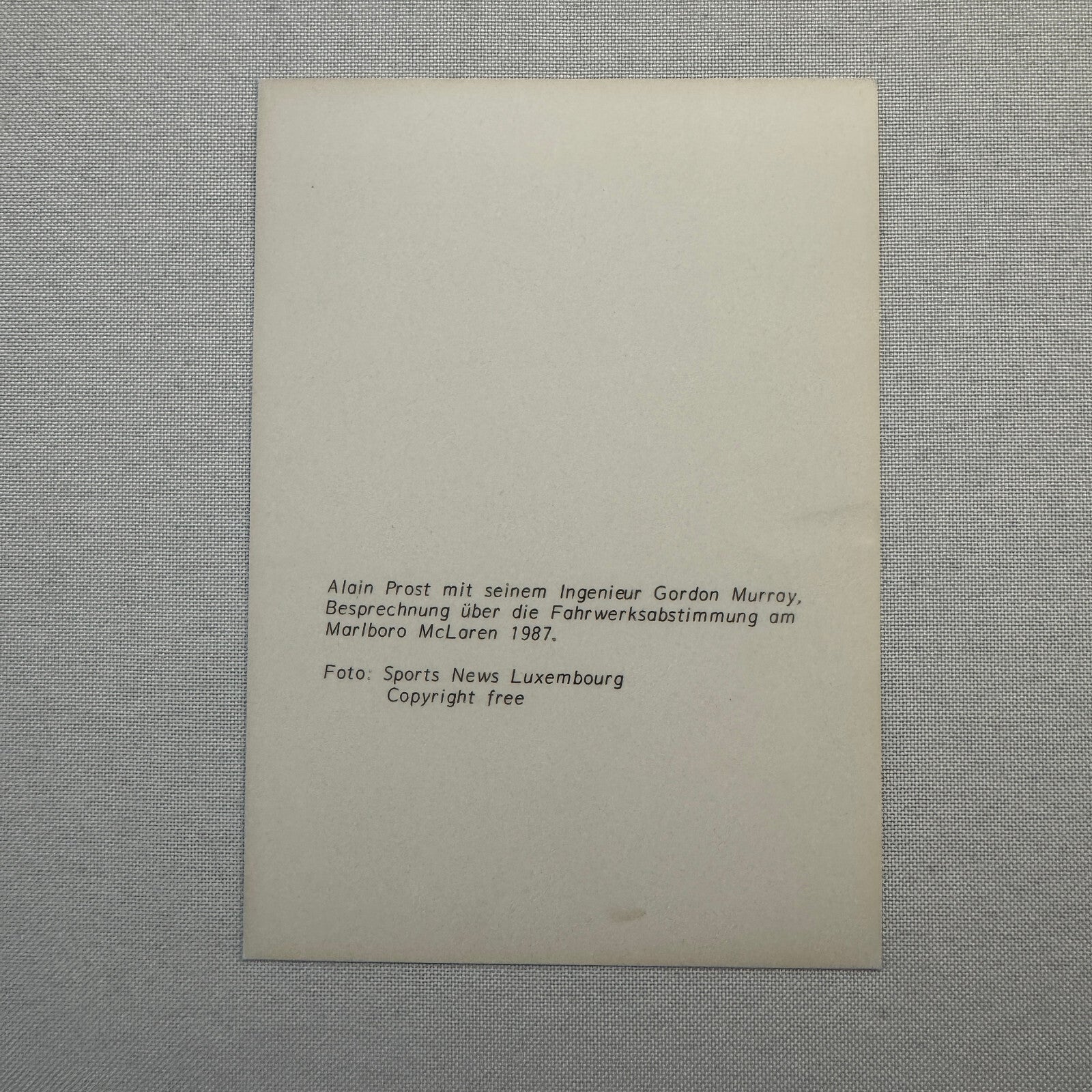 Alain Prost Gordon Murray Marlboro McLaren Racing Team Driver 1987 Photo