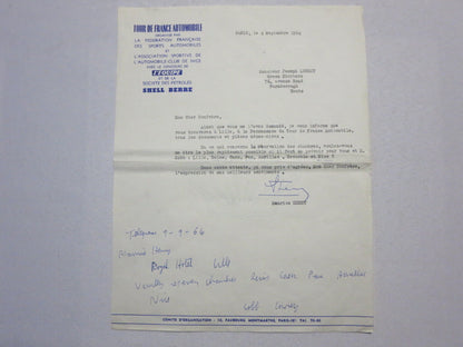 1964 Tour de France Automobile Car Racing Letter on Letterhead - Joseph Lowrey 