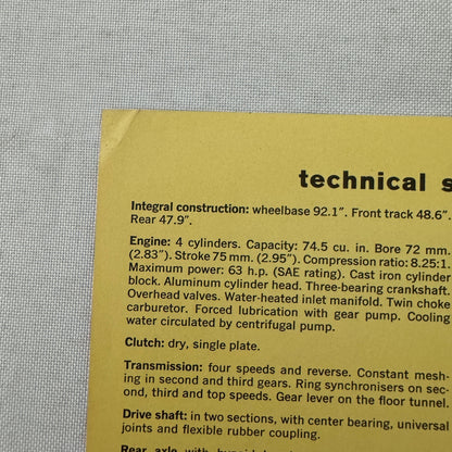 Fiat 1200 Spider Roadster Car Sales Brochure Advertising Vintage