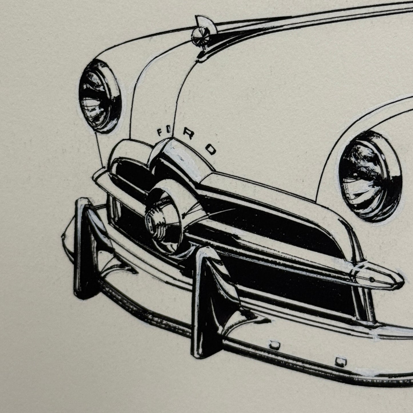 1949 Ford Custom Tudor Car Illustration Art Drawing Hand Drawn Robert Preis