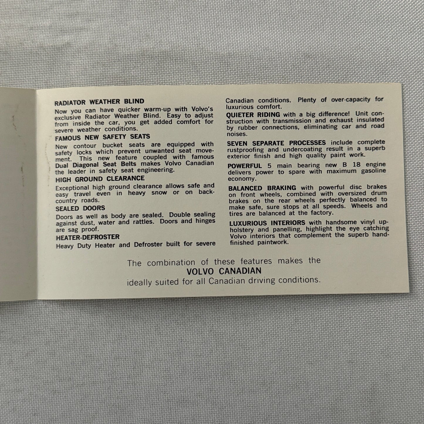 Volvo Canadian Series Car Sales Brochure Catalog Vintage Advertising