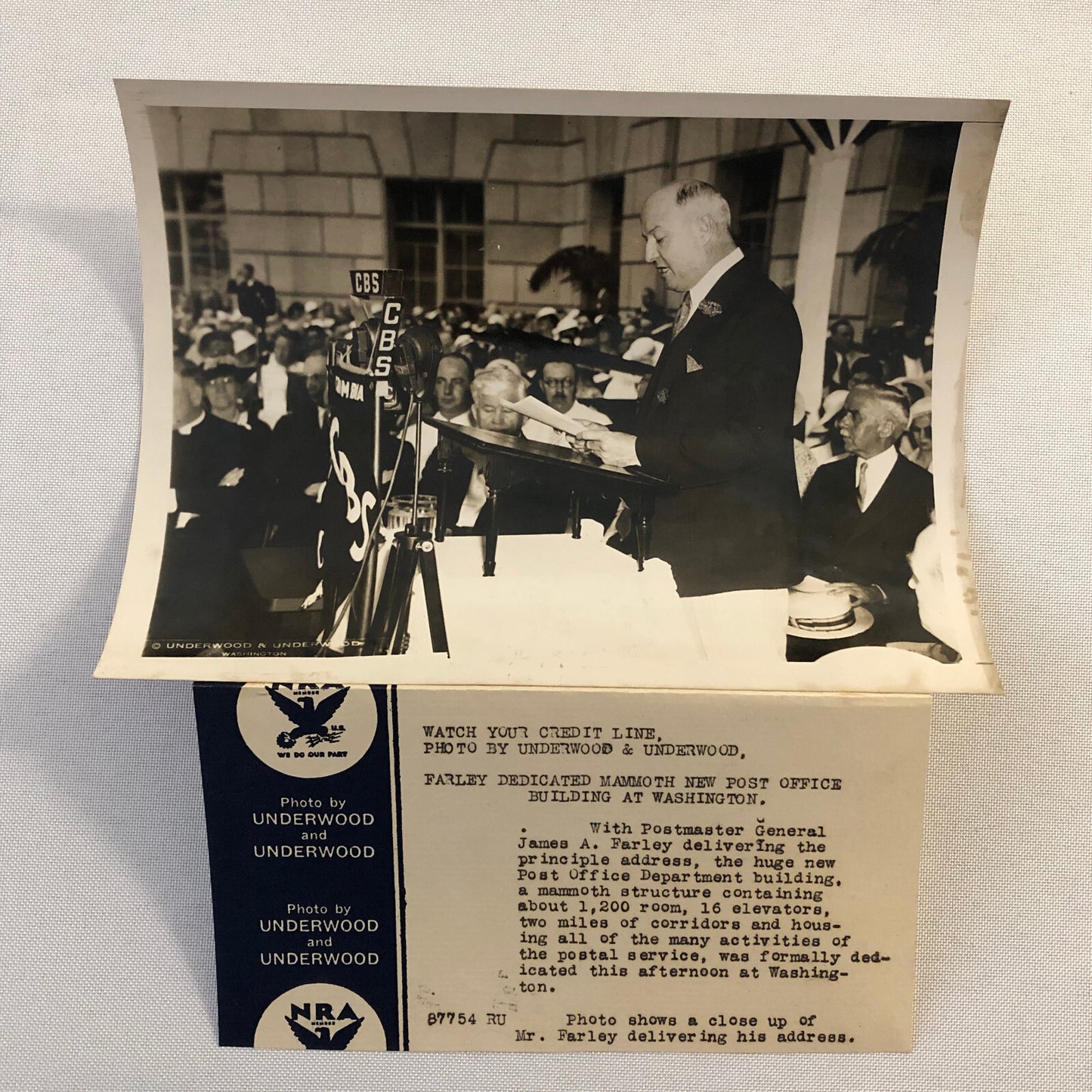 Press Photograph Photo Postmaster General James A Farley Building Dedication