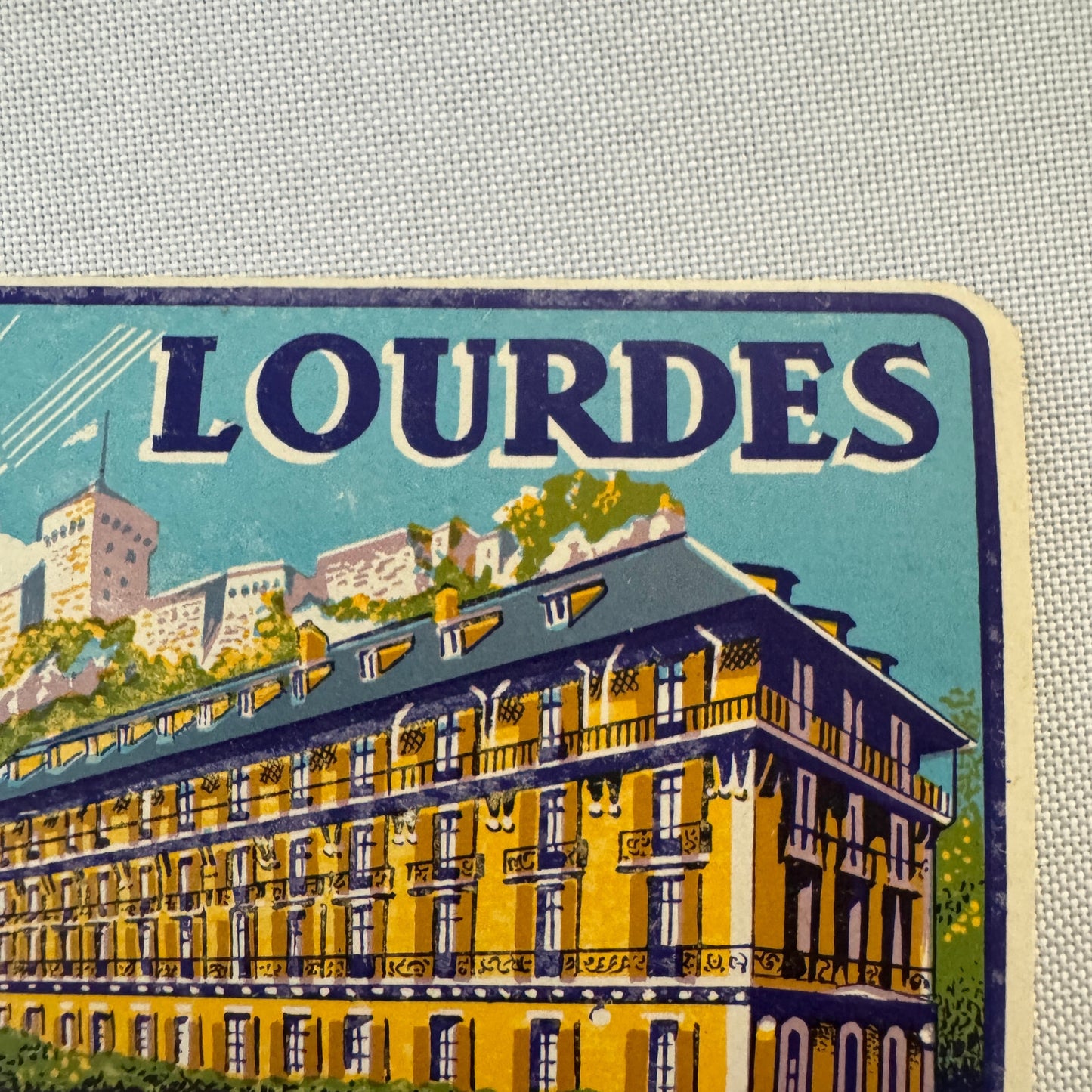 Vintage Travel Label Grand Hotel de la Grotte Lourdes France French