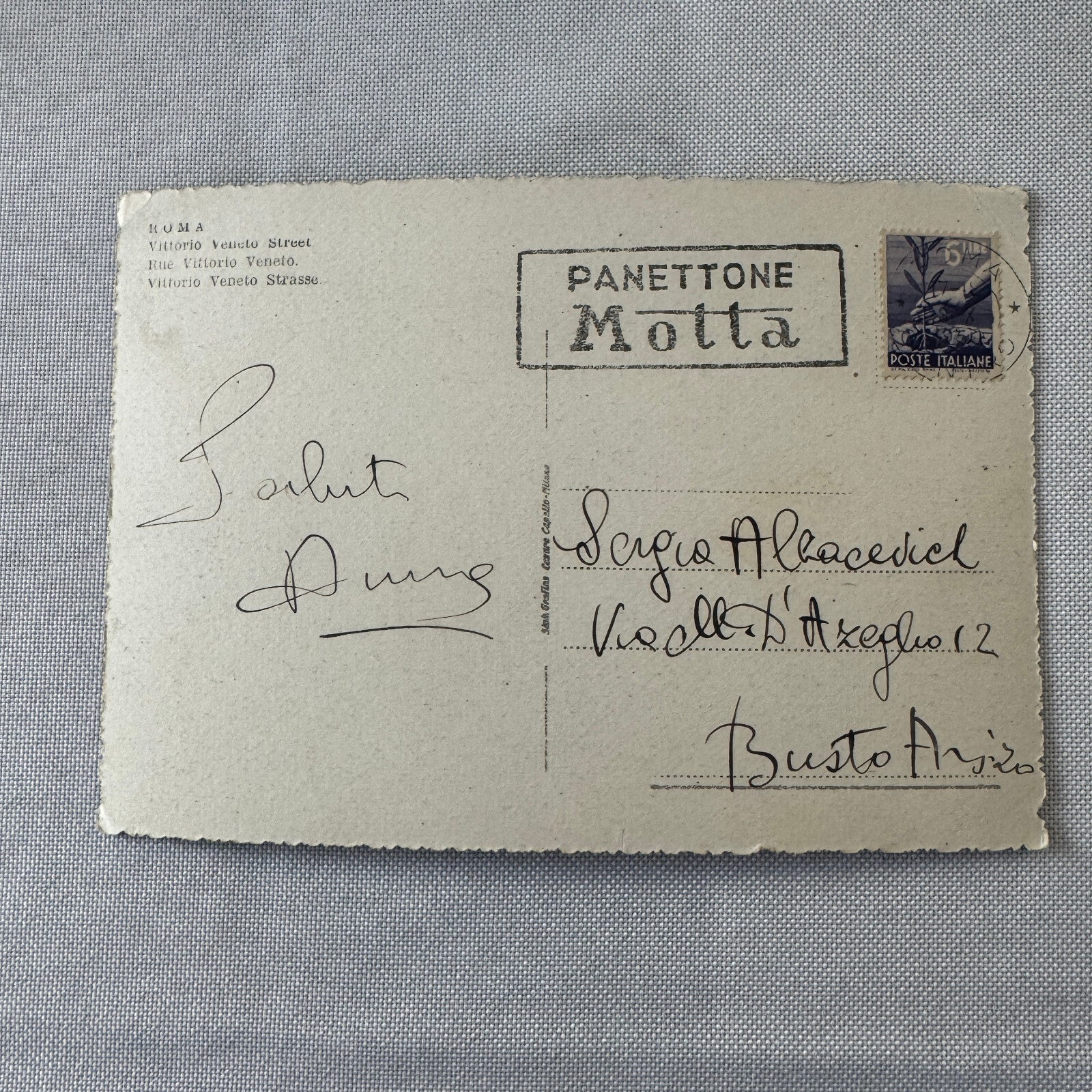 Vintage Italian Street Postcard Post Card Roma Rome Via Vittorio Veneto Car