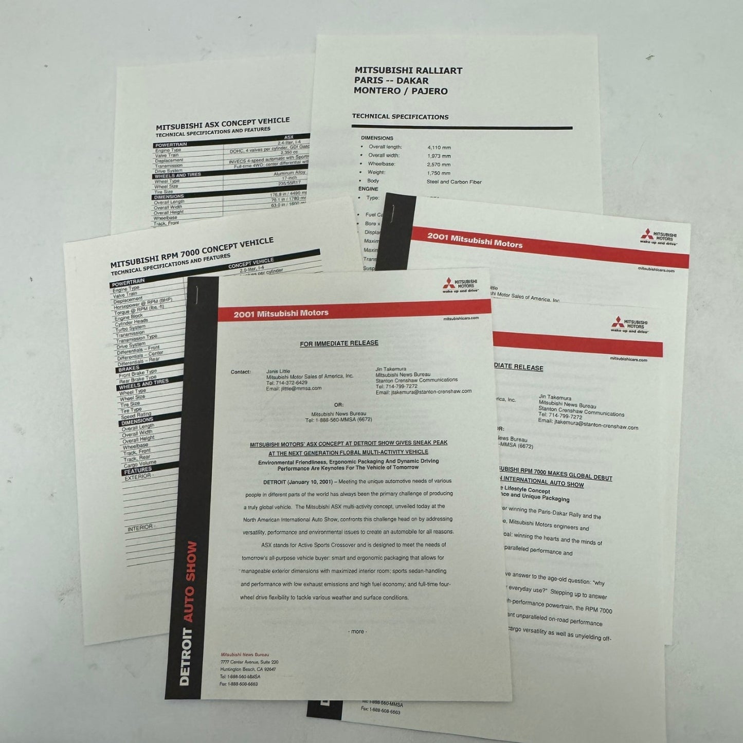 2001 Mitsubishi Concept Car Press Kit ASX Ralliart Montero Pajero Lancer