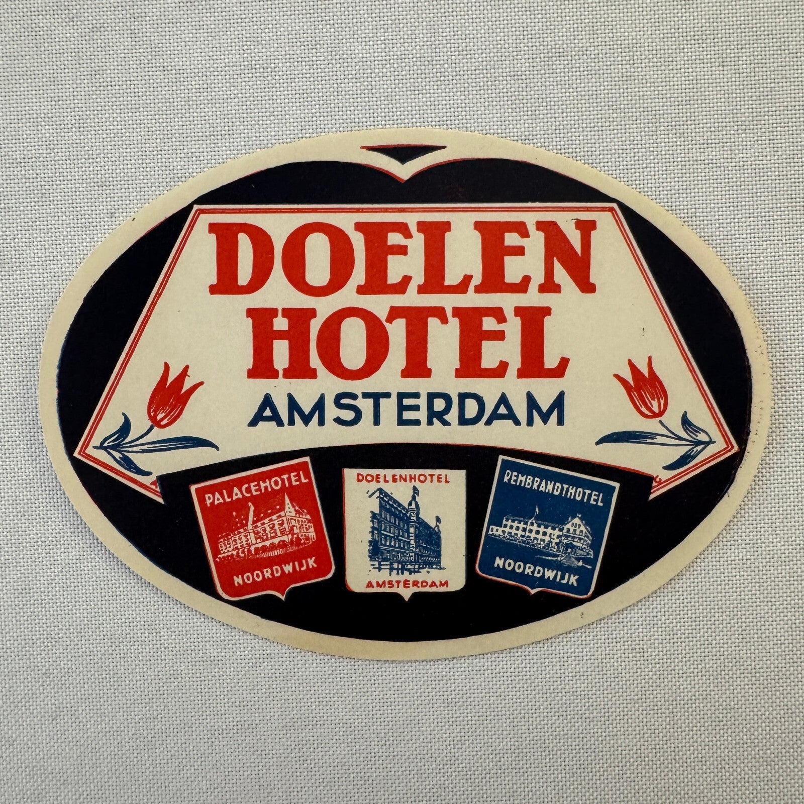 Vintage Hotel Travel Luggage Label Doelen Hotel Amsterdam Holland Dutch